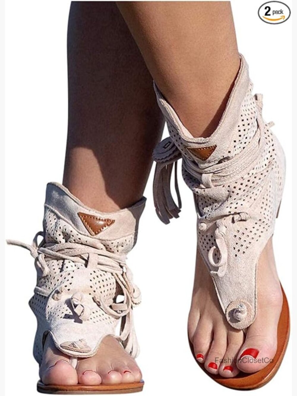 Faux Leather Tassel Sandals, Open Toe Gladiator Flats, Slip Resistant